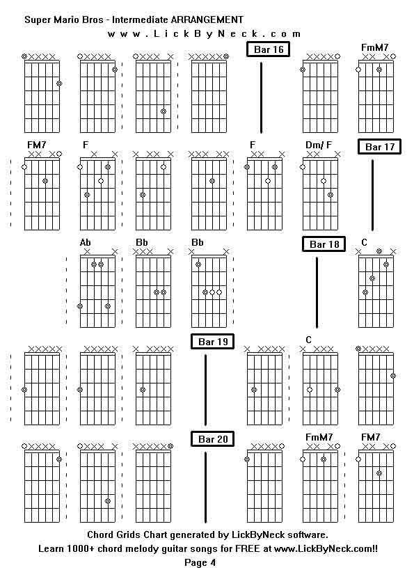 Chord Grids Chart of chord melody fingerstyle guitar song-Super Mario Bros - Intermediate ARRANGEMENT,generated by LickByNeck software.